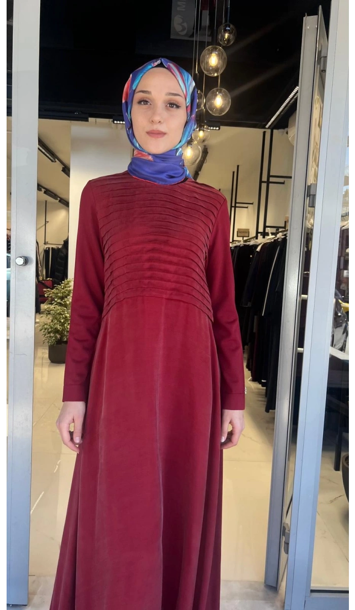 Pilise Detaylı Düz Renk Cupro Elbise T26Y-4011