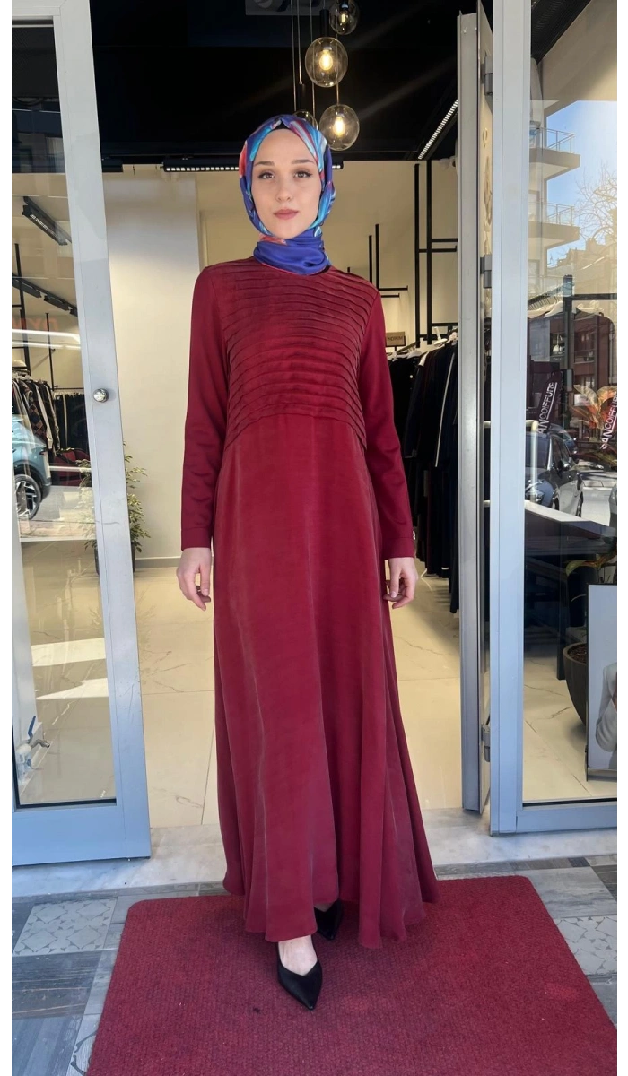 Pilise Detaylı Düz Renk Cupro Elbise T26Y-4011