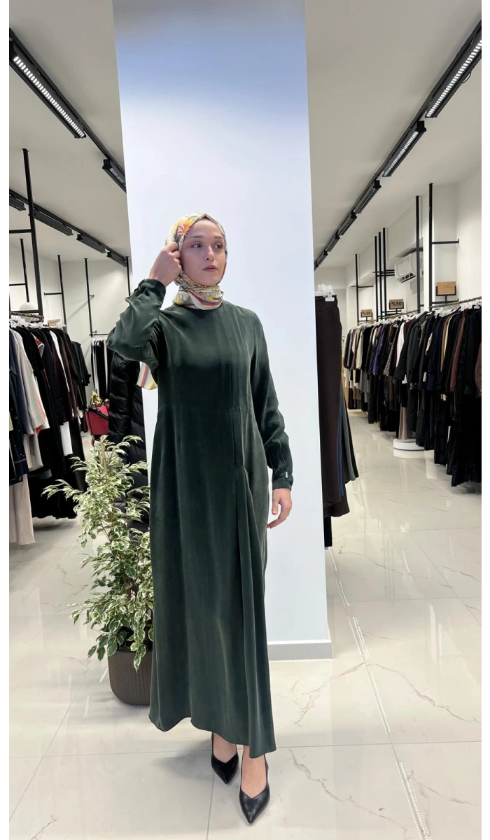 Pili Detaylı Düz Renk Elbise T26Y-4039
