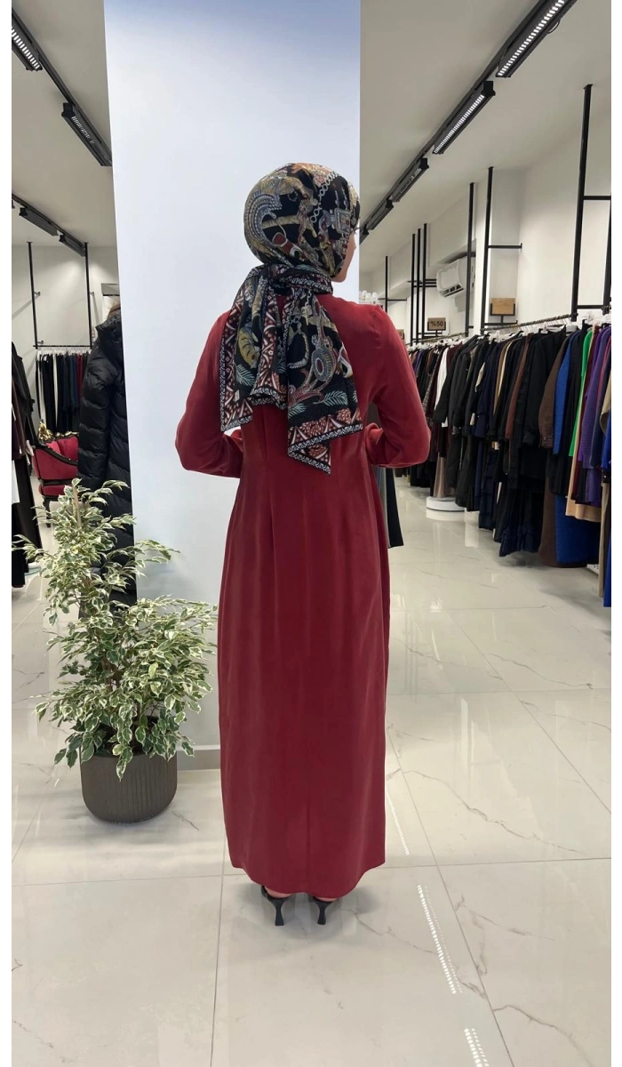 Pili Detaylı Düz Renk Elbise T26Y-4039
