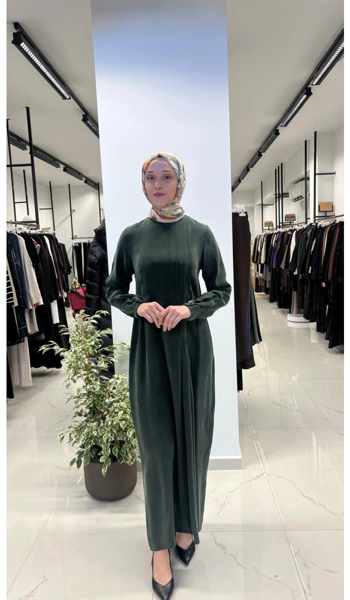 Pili Detaylı Düz Renk Elbise T26Y-4039