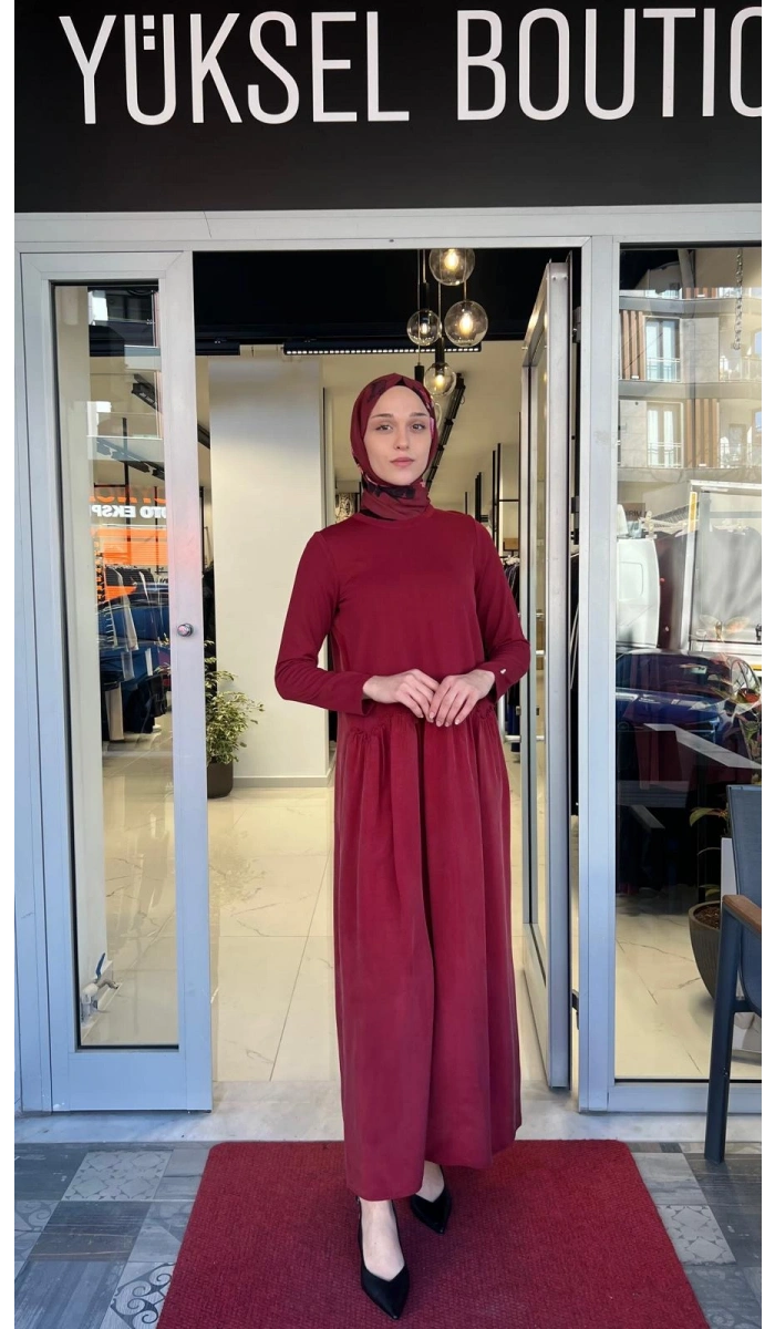Büzgü Detaylı Triko Cupro Elbise T26Y-4038