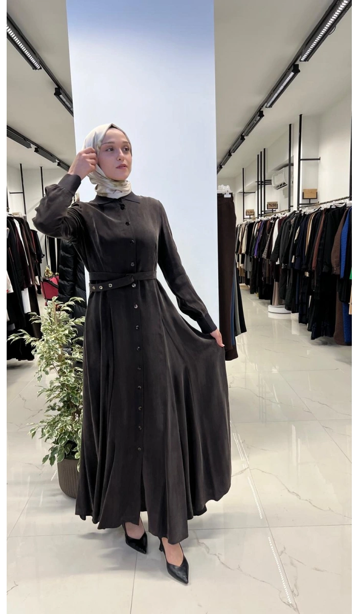Yakası ve Bilekleri Triko Cupro Elbise T26Y-4010