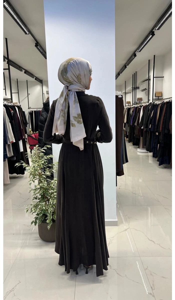 Yakası ve Bilekleri Triko Cupro Elbise T26Y-4010