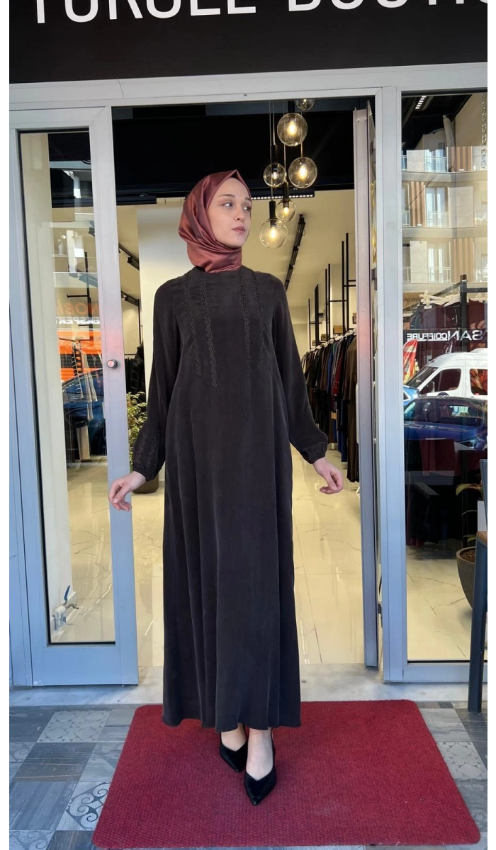 Nakış Detaylı Cupro Elbise T26Y-4015