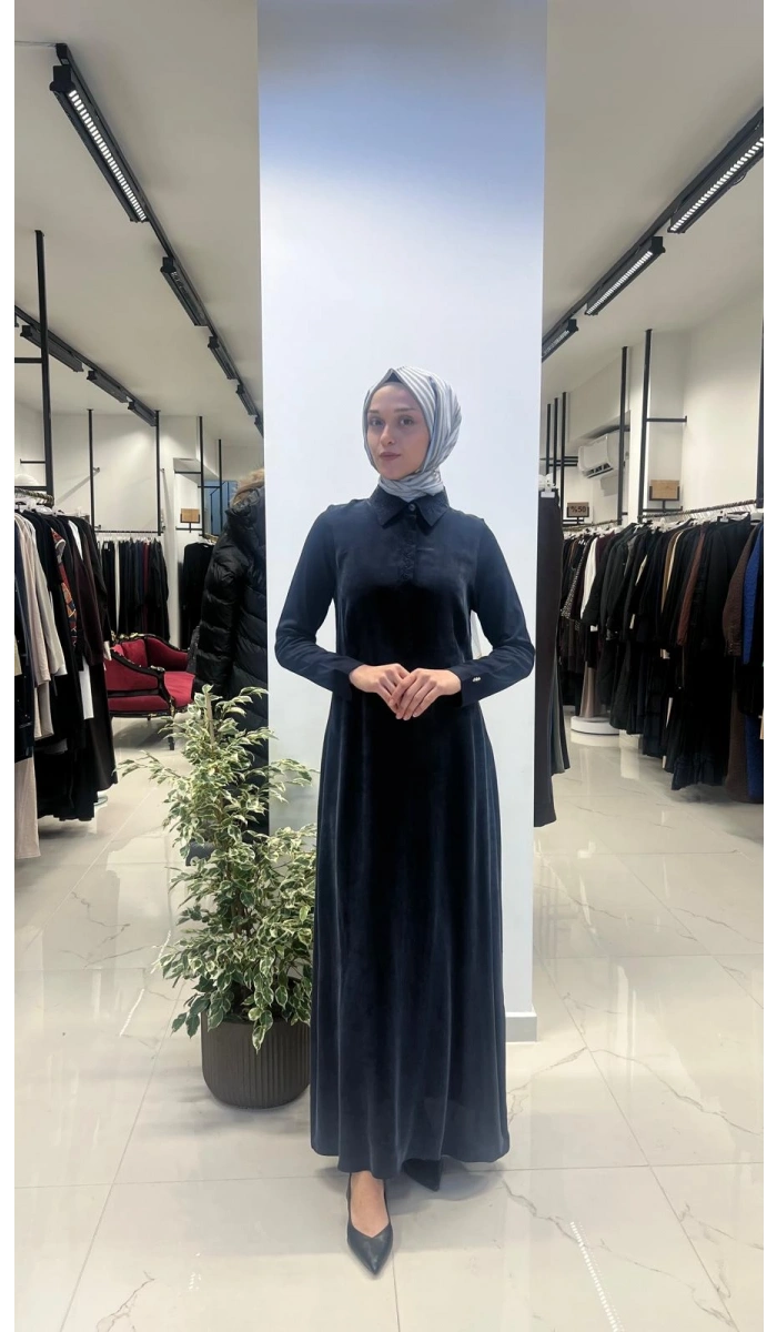 Gömlek Yaka Nakışlı Cupro Elbise T26Y-4025