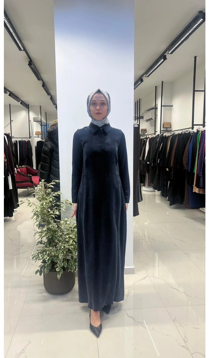 Gömlek Yaka Nakışlı Cupro Elbise T26Y-4025