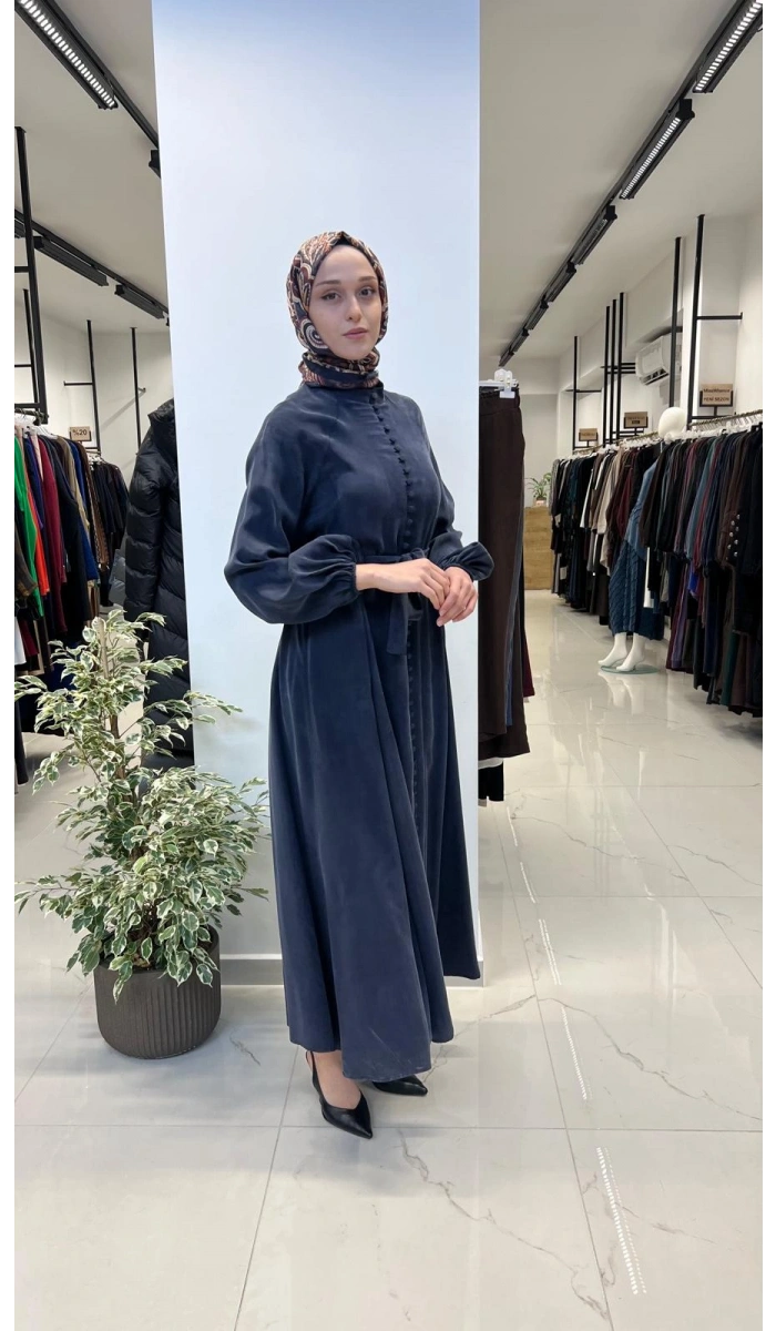 Prime Taşlanmış İpek Brit Düğmeli Elbise TD-3619
