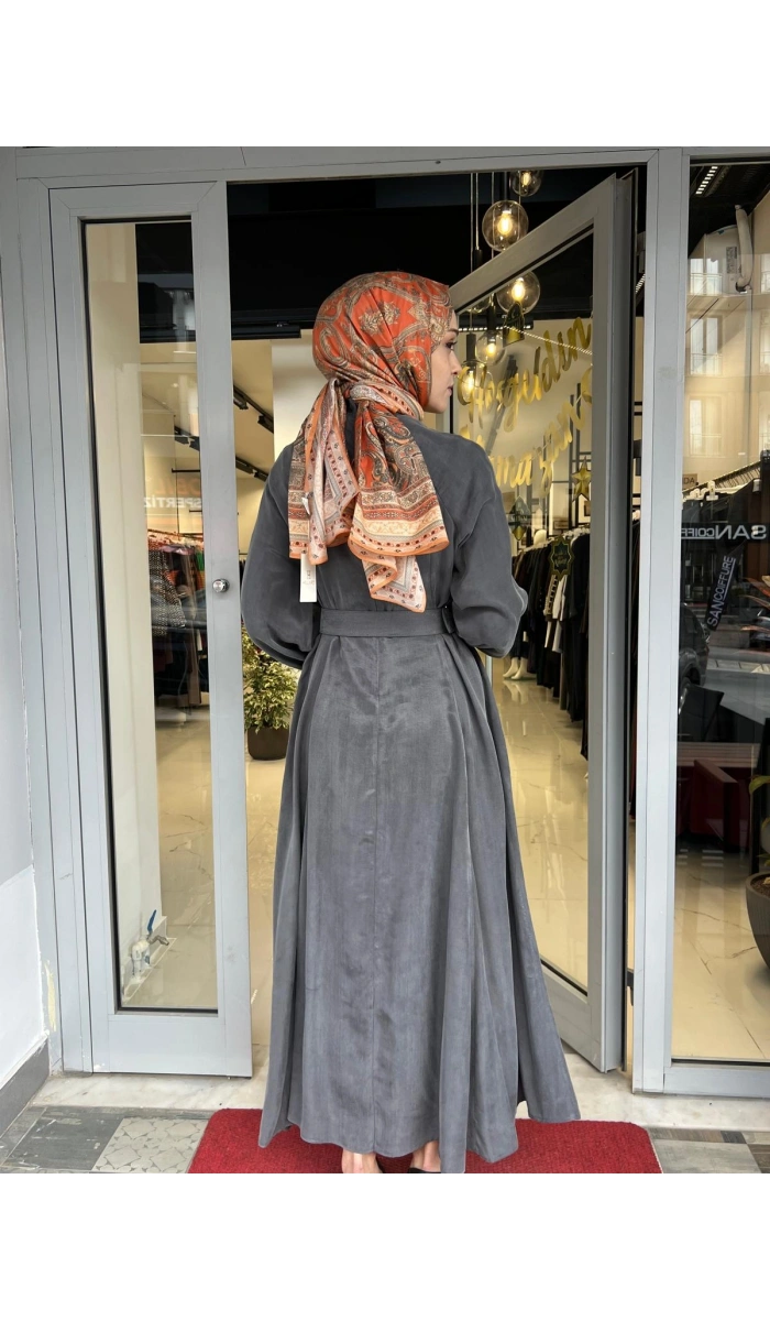 Prime Taşlanmış İpek Brit Düğmeli Elbise TD-3619