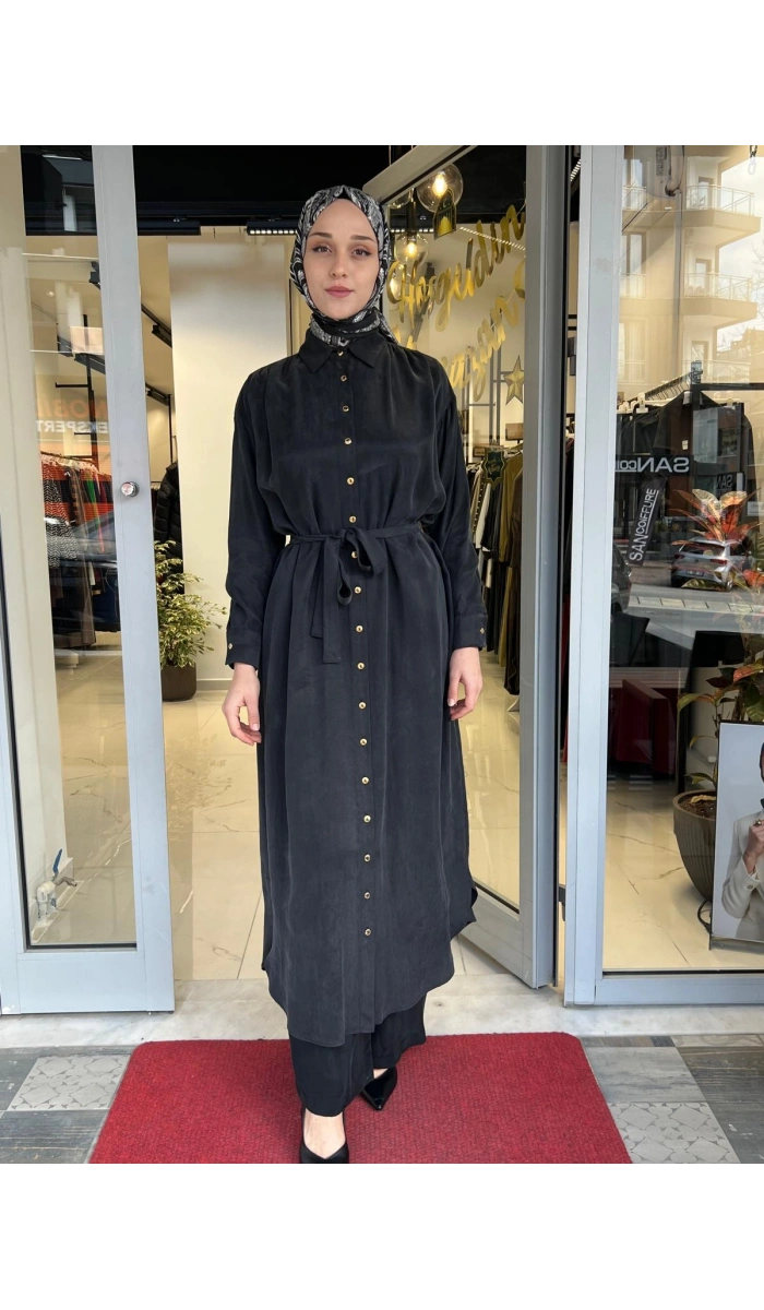 Prime Taşlanmış İpek Gömlek Elbise TD-2840