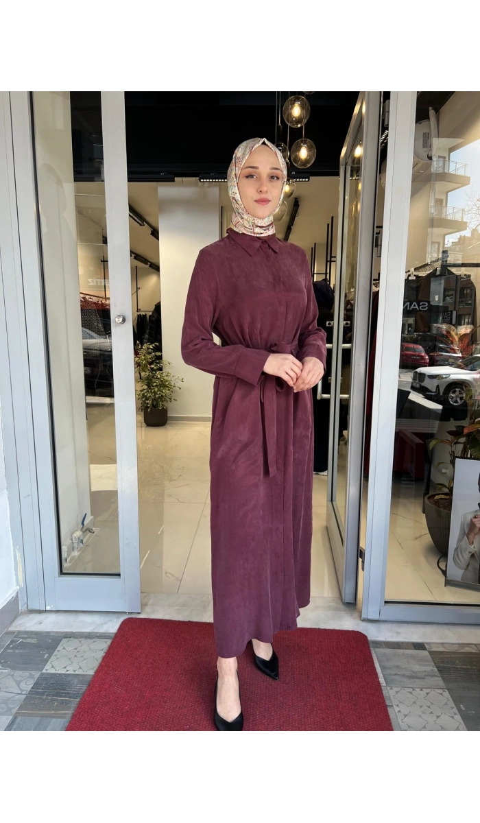 Gloria Taşlanmış İpek Gömlek Elbise TD-3671
