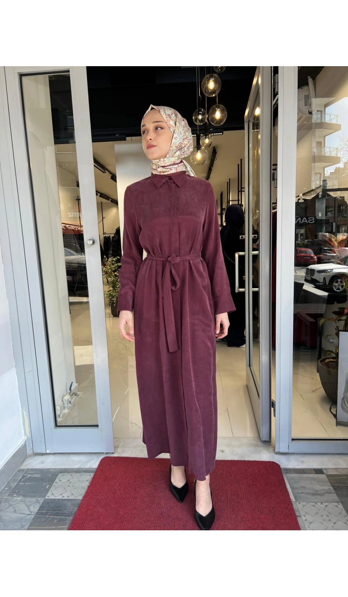 Gloria Taşlanmış İpek Gömlek Elbise TD-3671