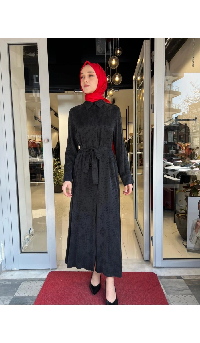 Gloria Taşlanmış İpek Gömlek Elbise TD-3671