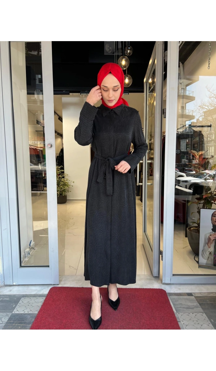 Gloria Taşlanmış İpek Gömlek Elbise TD-3671