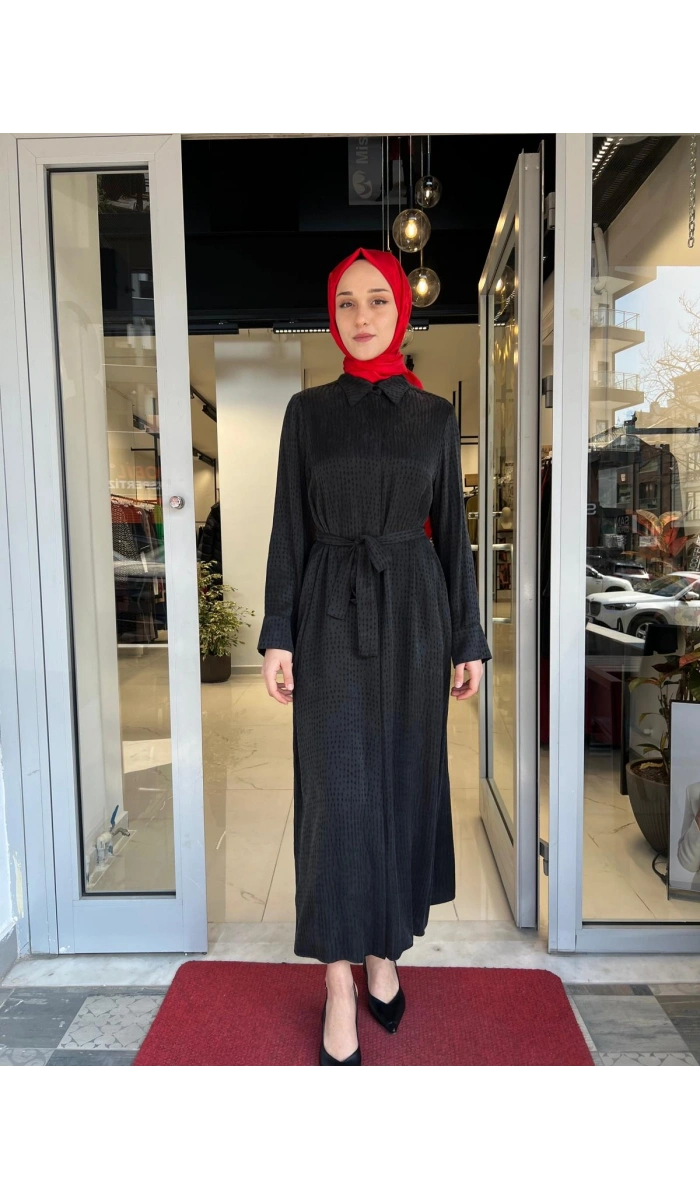 Gloria Taşlanmış İpek Gömlek Elbise TD-3671