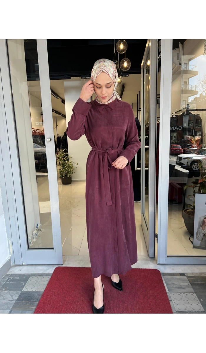 Gloria Taşlanmış İpek Gömlek Elbise TD-3671