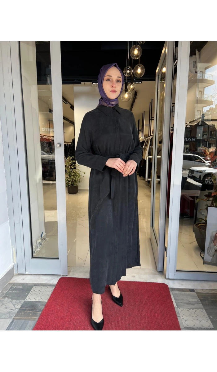Stare Dokulu Taşlanmış İpek Elbise TD-4769