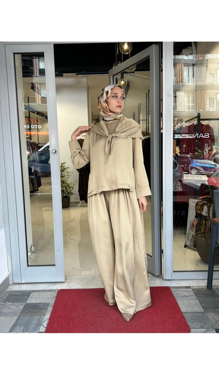 Evan Asetat Fularlı Bluz Pantolon TD26Y05000006