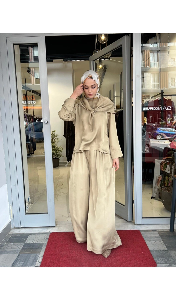 Evan Asetat Fularlı Bluz Pantolon TD26Y05000006