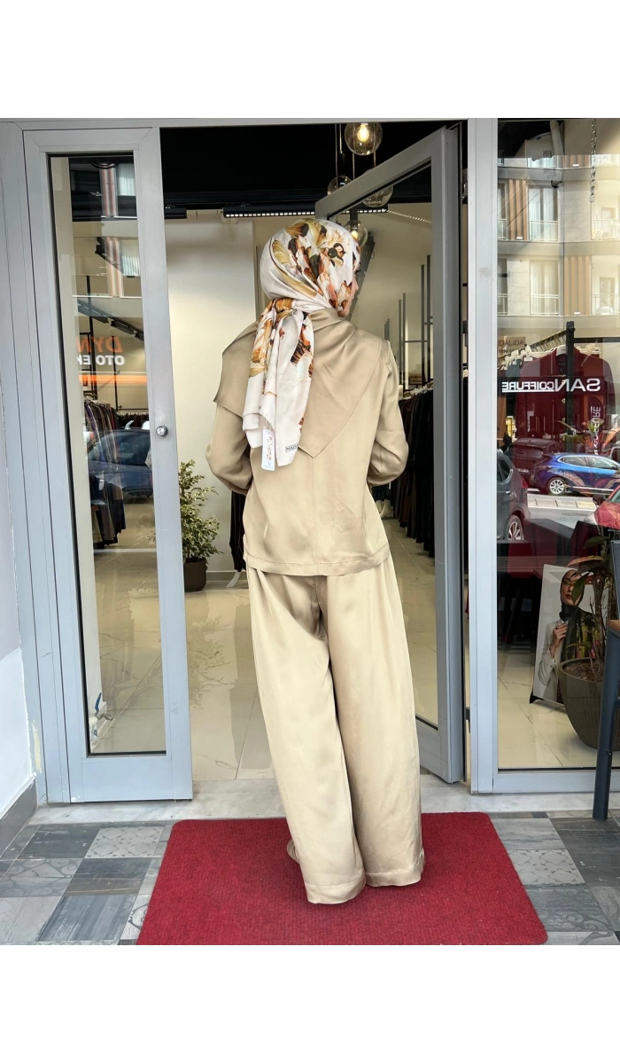 Evan Asetat Fularlı Bluz Pantolon TD26Y05000006