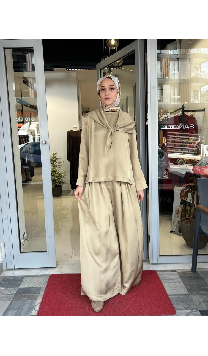 Evan Asetat Fularlı Bluz Pantolon TD26Y05000006