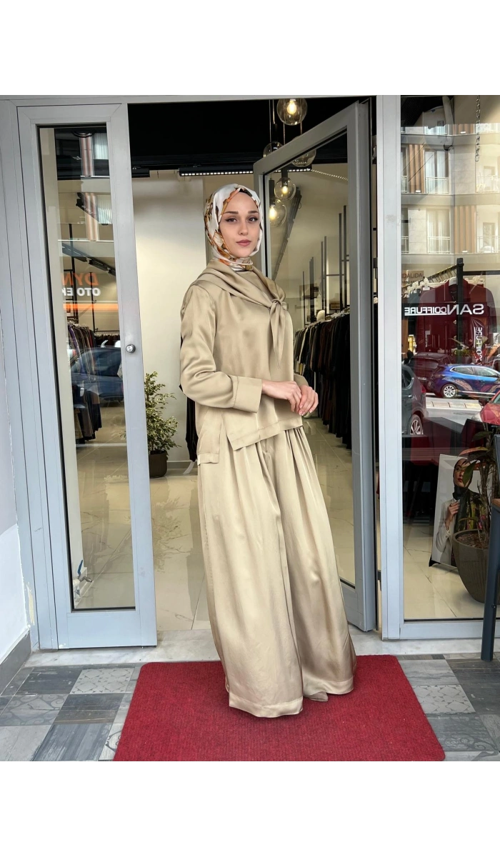 Evan Asetat Fularlı Bluz Pantolon TD26Y05000006