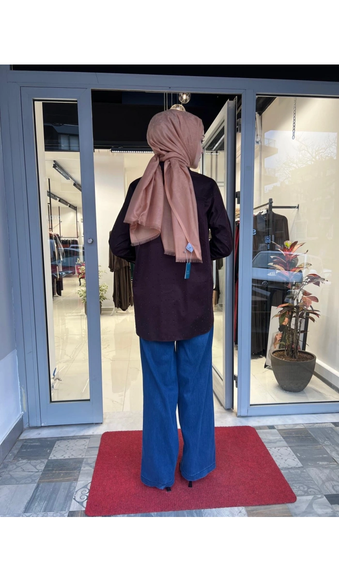 Laura Serpme Taşlı Koton Gömlek TD-3627