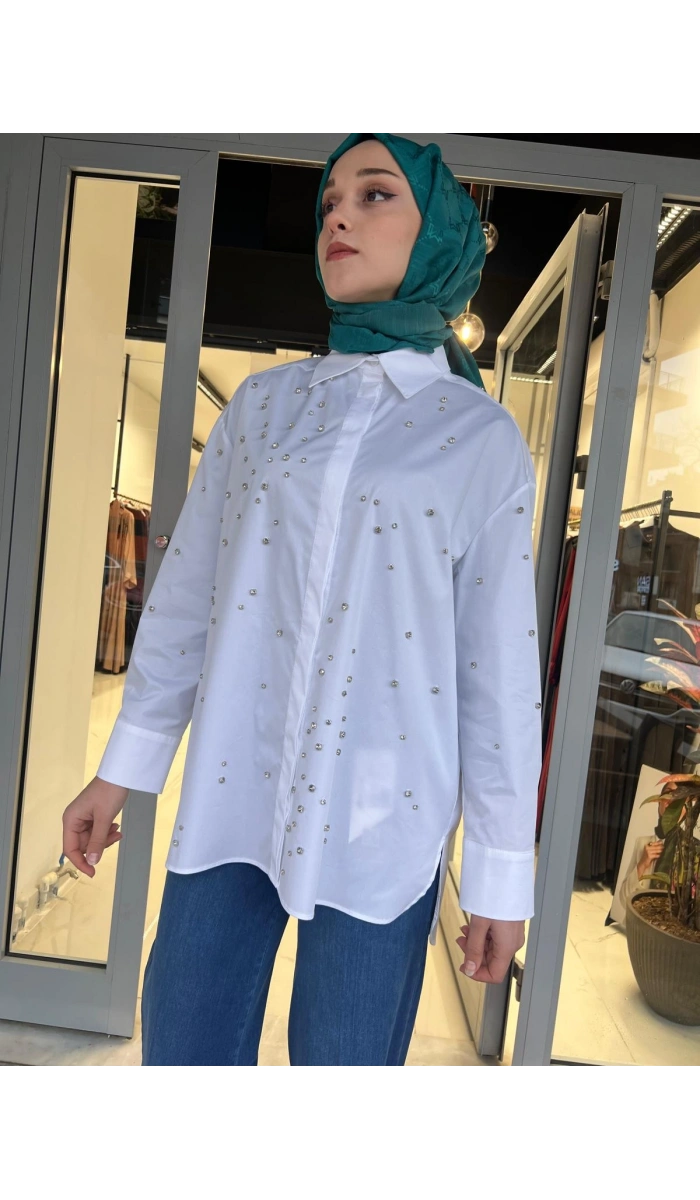 Samba Koton Straz Taşlı Gömlek TD-4772