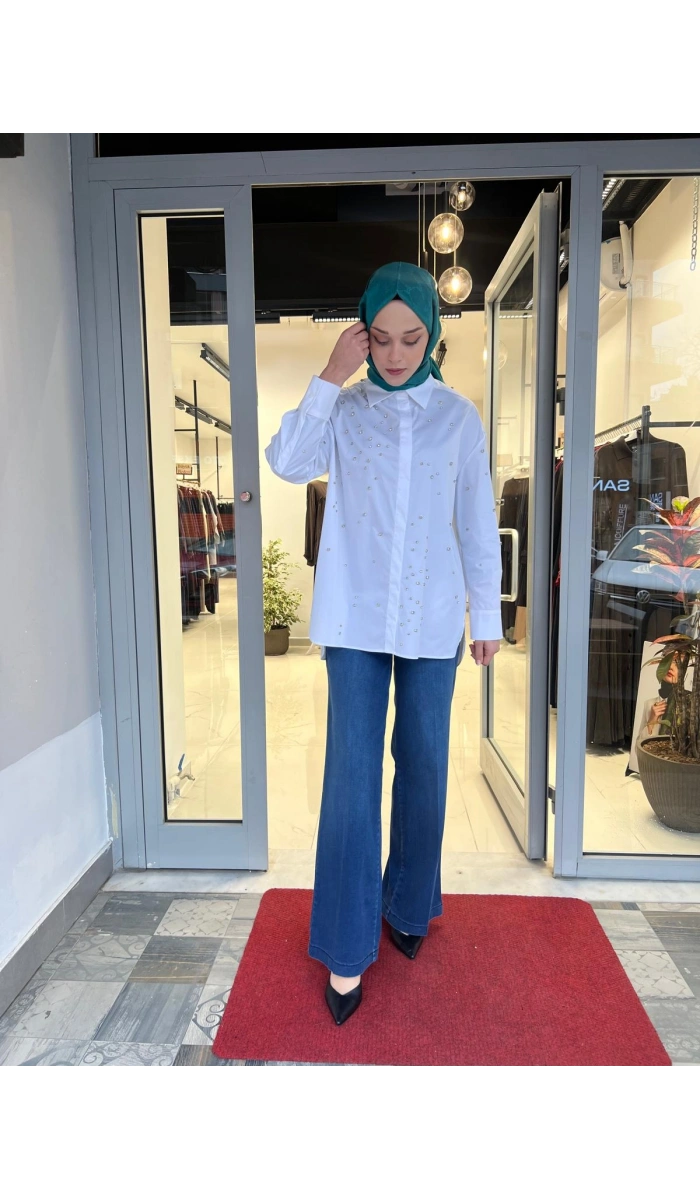 Samba Koton Straz Taşlı Gömlek TD-4772