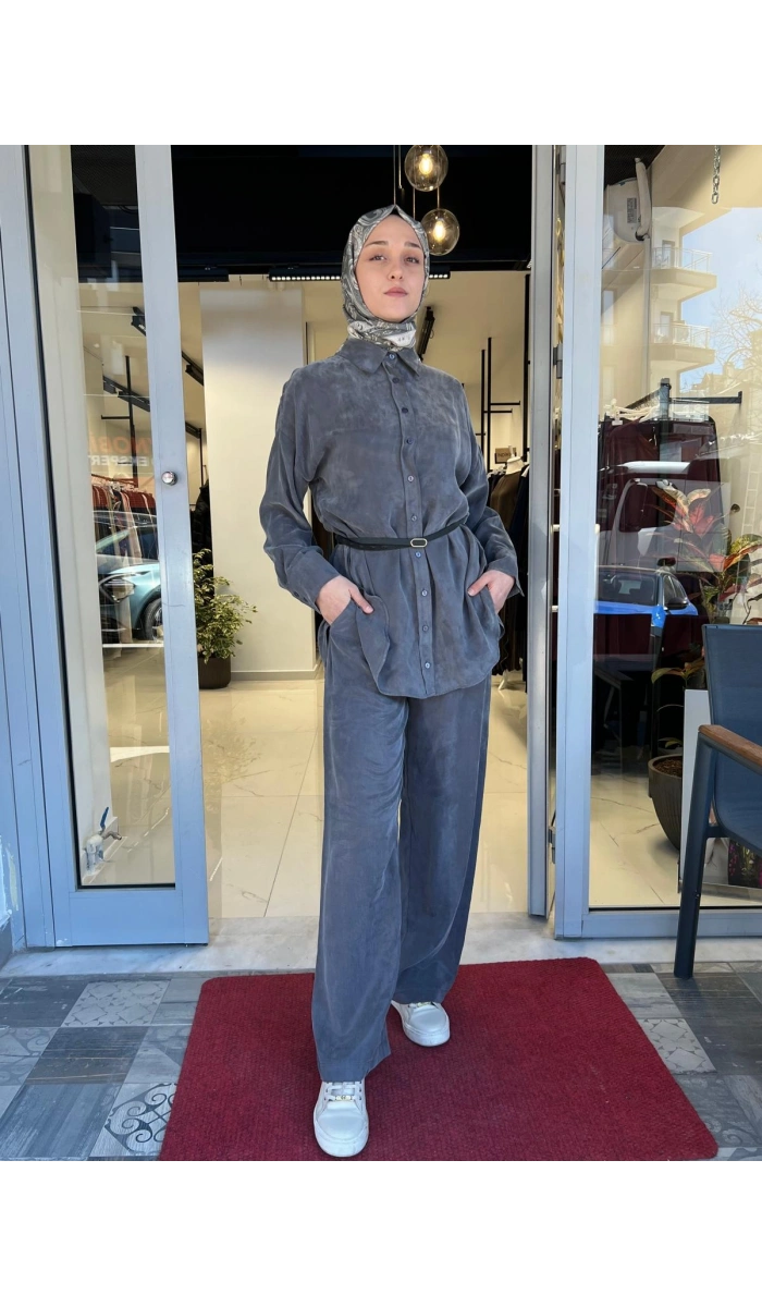 Prime Taşlanmış İpek Pantolonlu Takım TD-3699