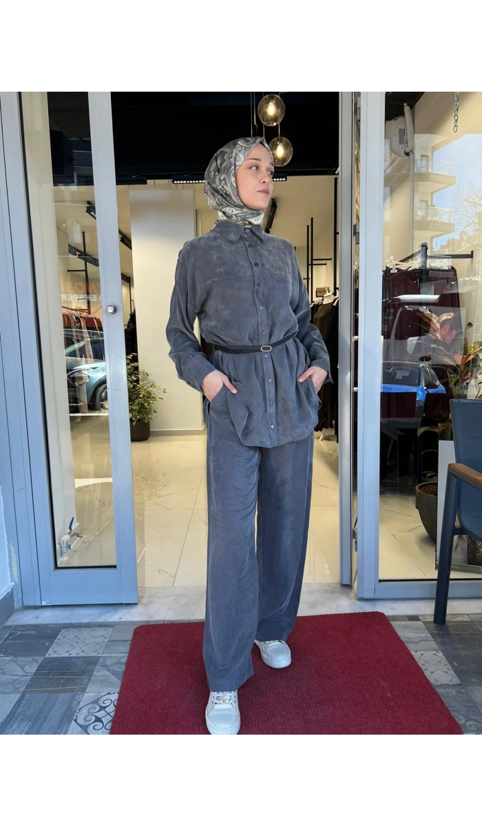 Prime Taşlanmış İpek Pantolonlu Takım TD-3699