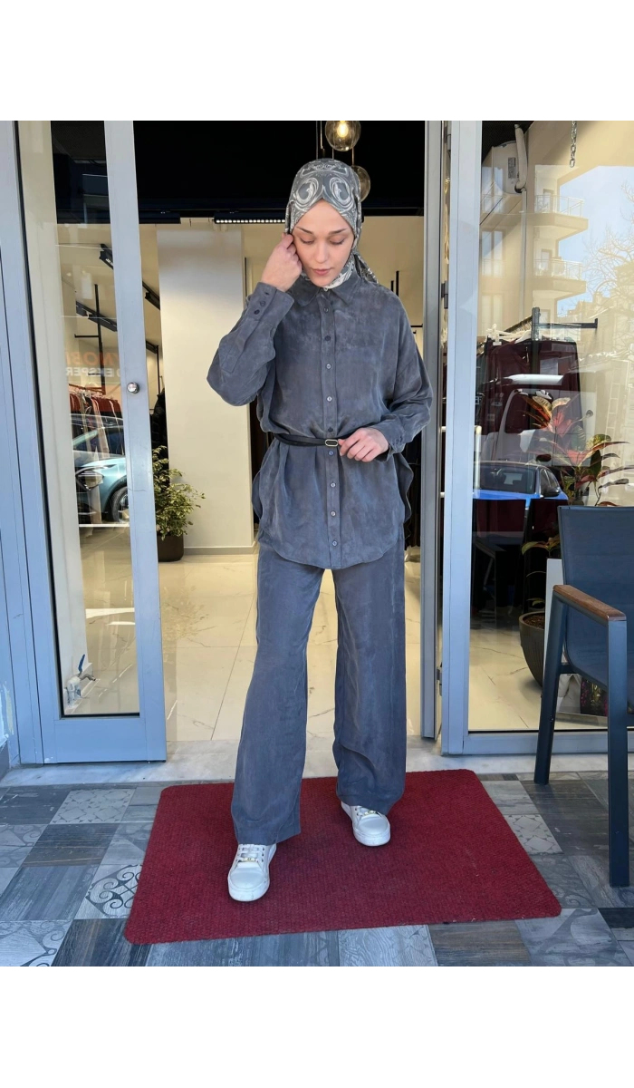 Prime Taşlanmış İpek Pantolonlu Takım TD-3699