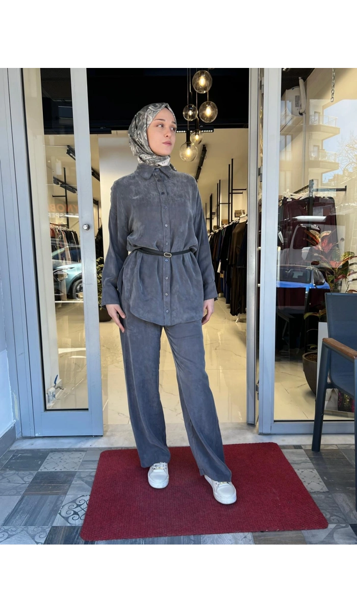 Prime Taşlanmış İpek Pantolonlu Takım TD-3699
