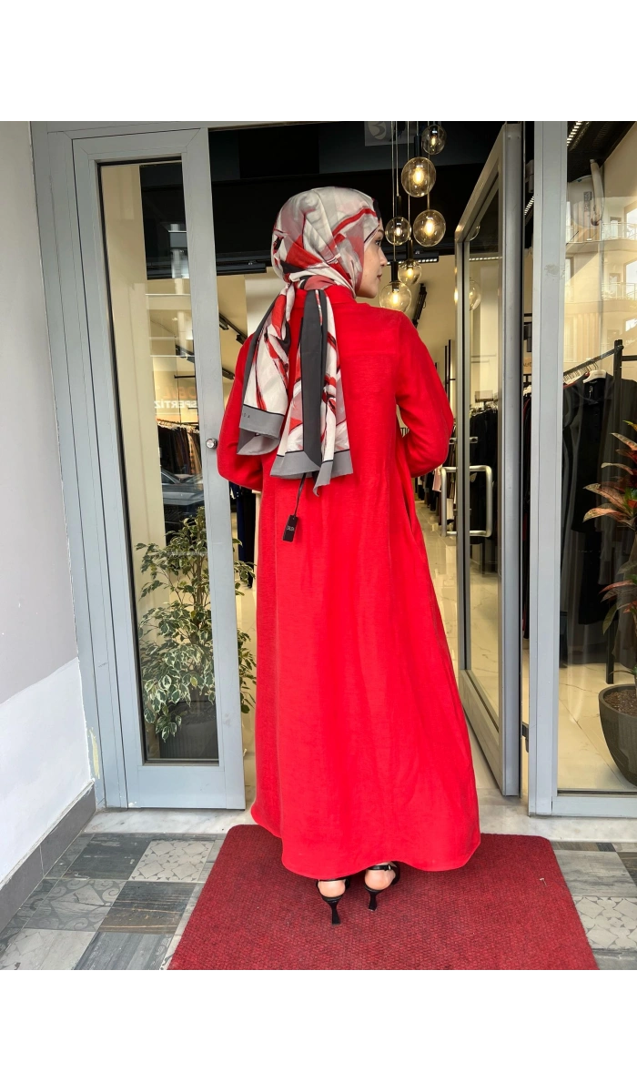 Gömlek Yaka İpek Keten Uzun Elbise 2264351