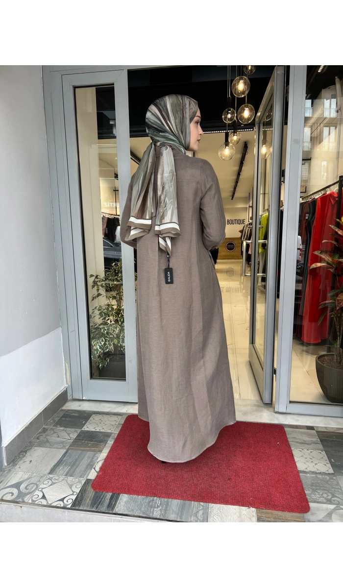 Gömlek Yaka İpek Keten Uzun Elbise 2264351