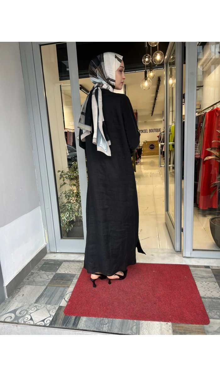 Yakasız Yırtmaç Detaylı Keten Ceket 2268285