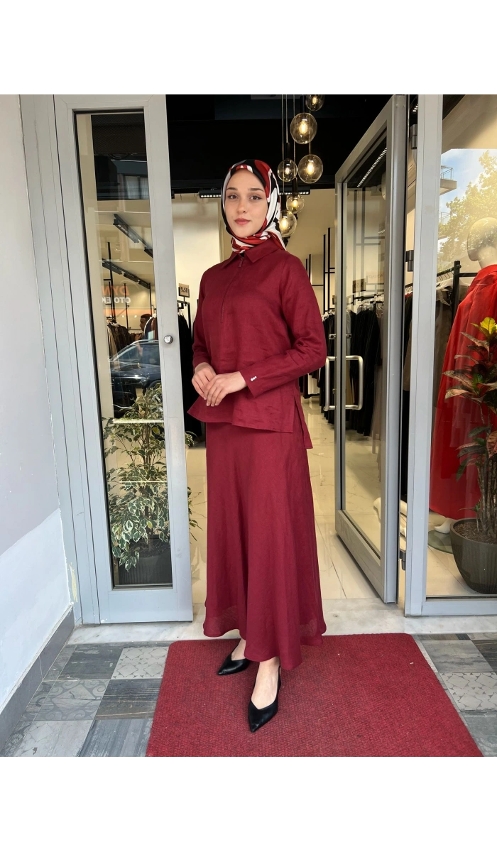 Önü Fermuarlı Keten Gömlek 2266255