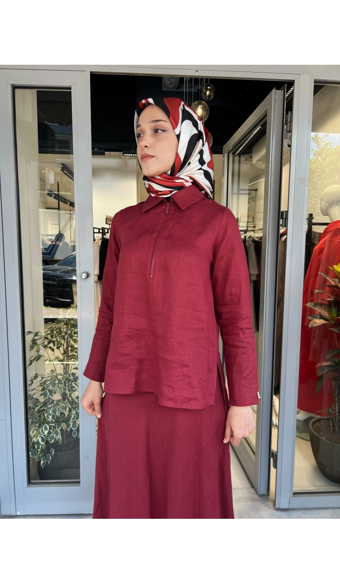 Önü Fermuarlı Keten Gömlek 2266255