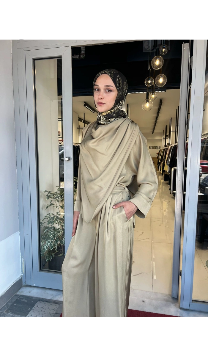 Resa Asetat Şal Detaylı Pantolon TD-4768