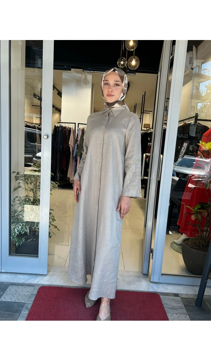 Kolları Nakışlı Urun Keten Elbise 2264258