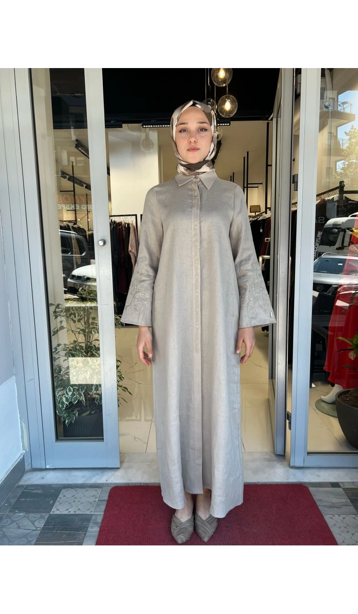 Kolları Nakışlı Urun Keten Elbise 2264258