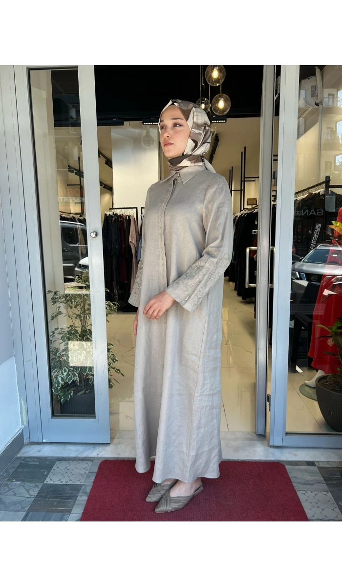 Kolları Nakışlı Urun Keten Elbise 2264258