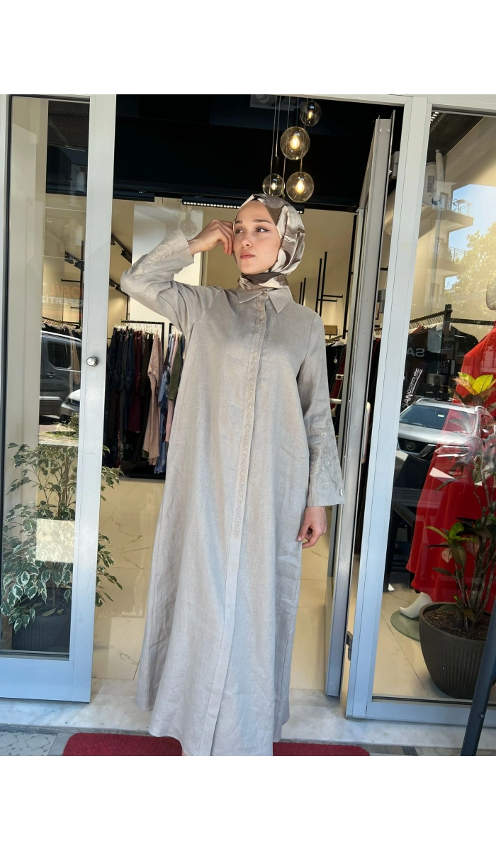 Kolları Nakışlı Urun Keten Elbise 2264258