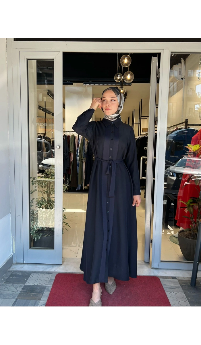 Erkek Yaka İpek Keten Uzun Elbise 2264551