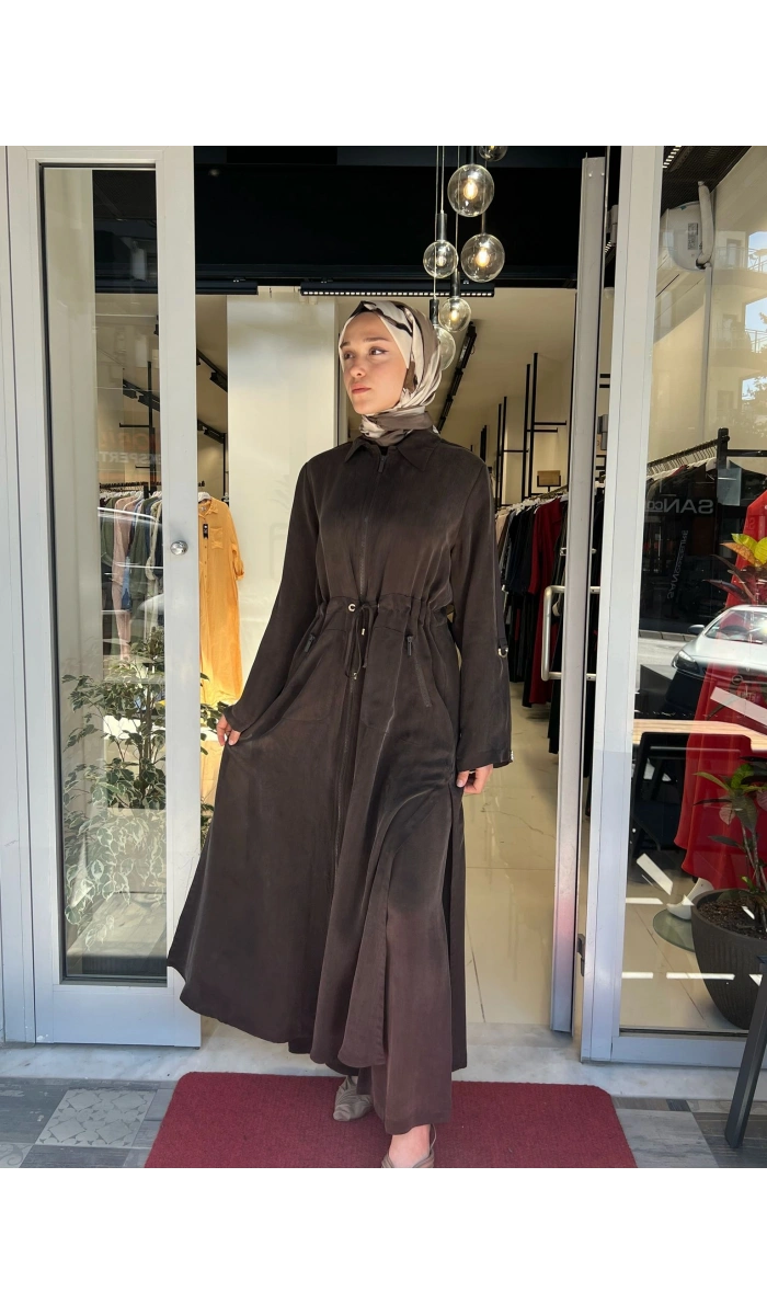 Fermuarlı Beli Büzgülü Cupro Ceket 2268329