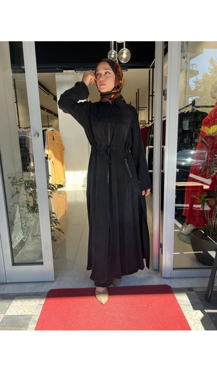 Fermuarlı Beli Büzgülü Cupro Ceket 2268329
