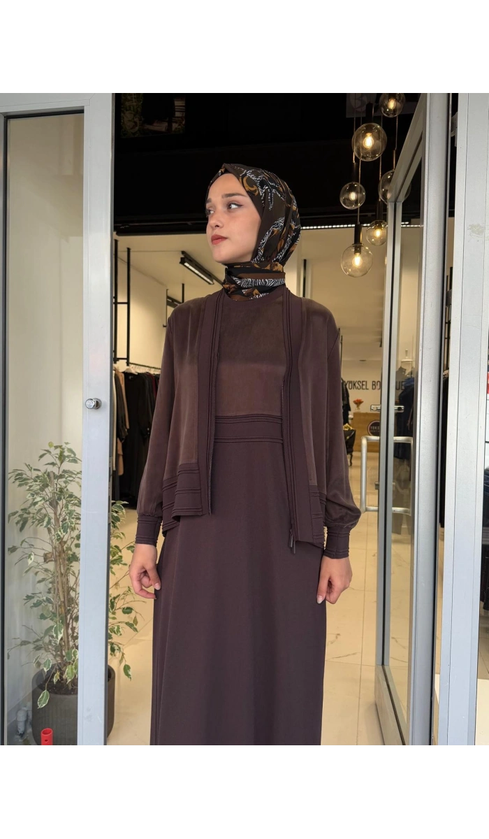 Balıksırtı Detaylı Uzun Elbise Cacao 3260801