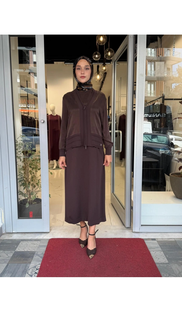 Balıksırtı Detaylı Uzun Elbise Cacao 3260801