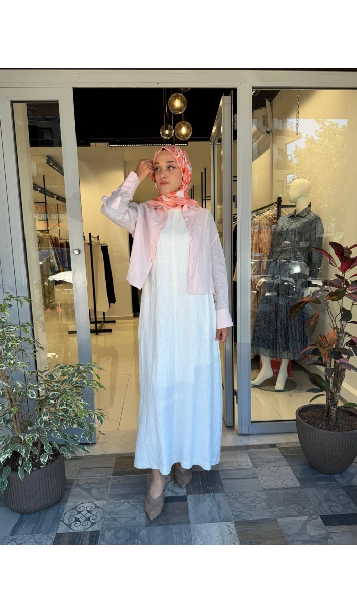 Color %100 Keten Kısa Gömlek TD-3682