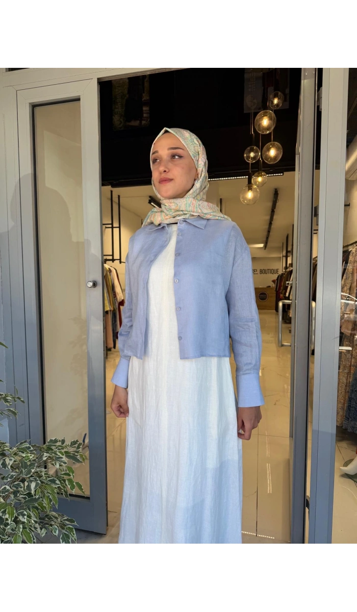 Color %100 Keten Kısa Gömlek TD-3682